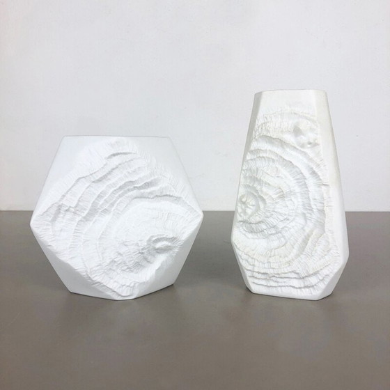 Image 1 of Pair of vintage porcelain vases original OP Art by AK Kaiser, Germany 1970