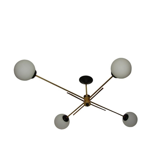Image 1 of Vintage brass and glass chandelier, 1960