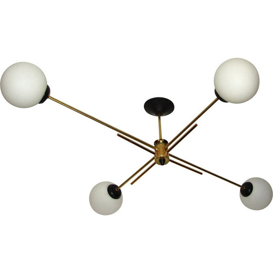 Image 1 of Vintage brass and glass chandelier, 1960