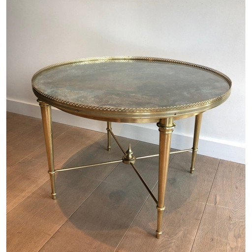Vintage round brass coffee table from Maison Ramsay, 1940s
