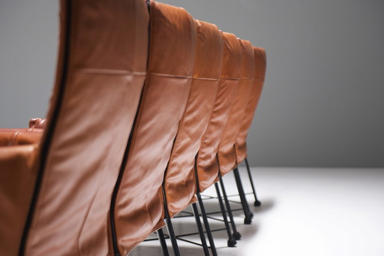 Image 1 of 6 chaises de salle à manger Chaplin vintage en cuir cognac par Gerard van den Berg - Montis