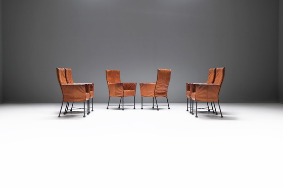 Image 1 of 6 chaises de salle à manger Chaplin vintage en cuir cognac par Gerard van den Berg - Montis