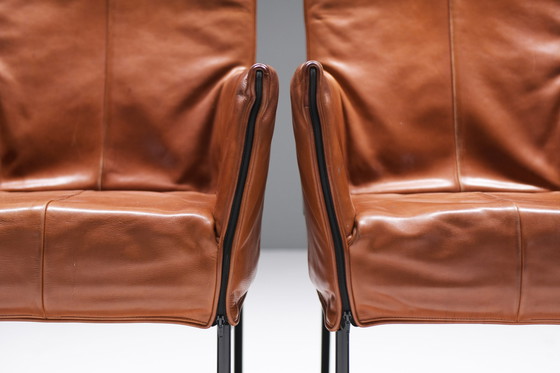 Image 1 of 6 chaises de salle à manger Chaplin vintage en cuir cognac par Gerard van den Berg - Montis