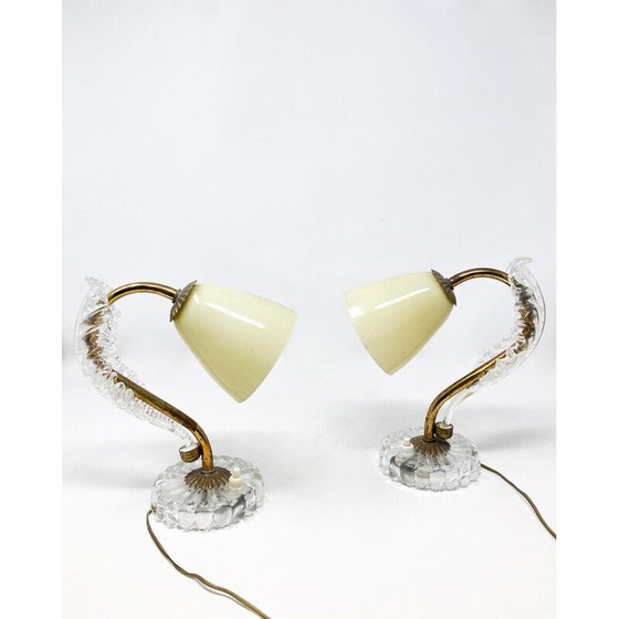 Image 1 of Vintage brass and glass table lamp, 1950