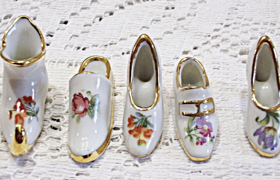 Image 1 of Set Of 5 Miniature Limoges Porcelain Shoes