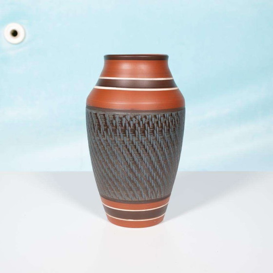 Image 1 of Vintage handmade Wekara vase, terra petrol ceramic vase