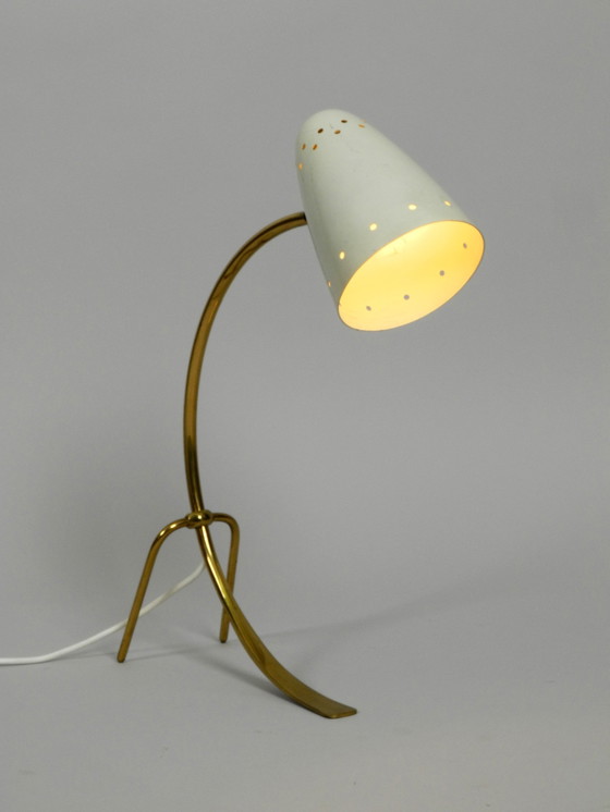 Image 1 of Very Large Mid Century Brass Metal Table Lamp By J. T. Kalmar Wien | Made In Austria