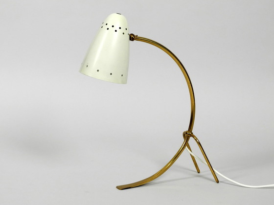 Image 1 of Very Large Mid Century Brass Metal Table Lamp By J. T. Kalmar Wien | Made In Austria