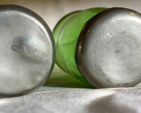 Image 1 of Gero - Georg Nilsson - Triangular Green Glass Carafe And Two Glasses