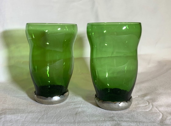 Image 1 of Gero - Georg Nilsson - Triangular Green Glass Carafe And Two Glasses