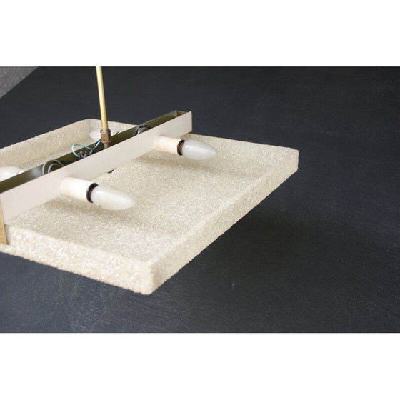 Image 1 of Lampada a sospensione quadrata vintage in ottone e vetro acrilico