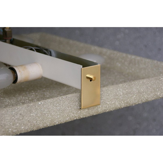 Image 1 of Lampada a sospensione quadrata vintage in ottone e vetro acrilico