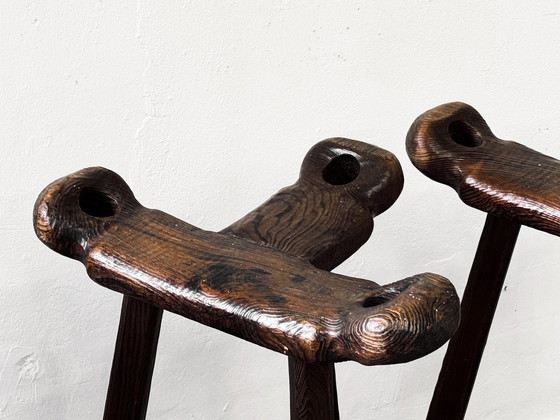 Image 1 of 2 Espagnols Brutalistes Tabouret de bar Chaise en bois