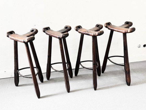 Image 1 of 2 Spanish Brutalist Bar Stools Stool Wooden Chair