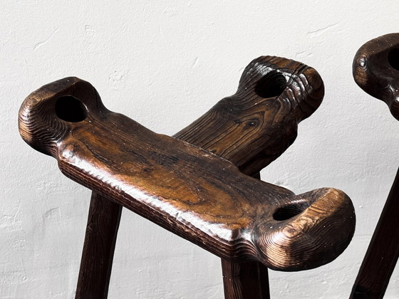 Image 1 of 2 Espagnols Brutalistes Tabouret de bar Chaise en bois
