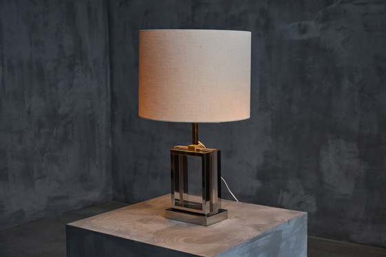 Image 1 of Lampada da tavolo Hollywood Regency con base cromata e in plexiglass, Francia, anni '70