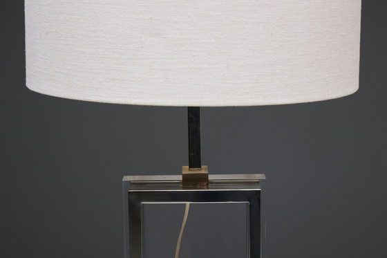 Image 1 of Lampada da tavolo Hollywood Regency con base cromata e in plexiglass, Francia, anni '70