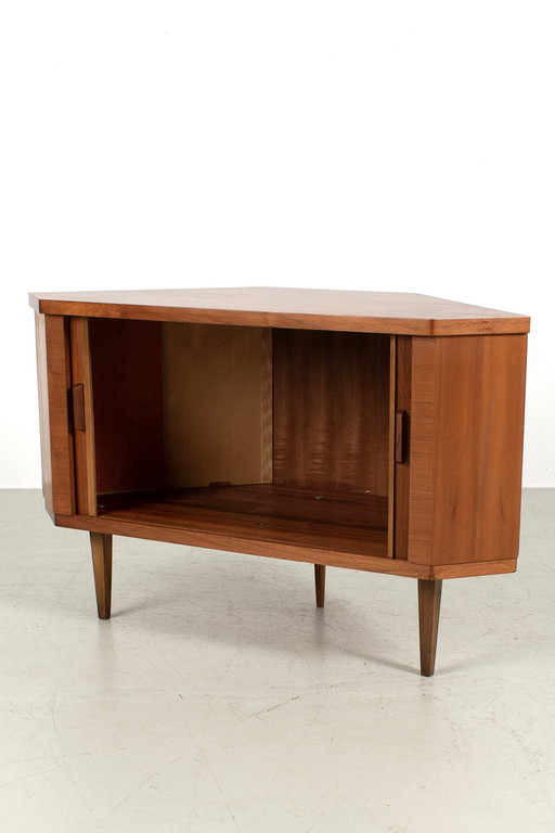 Vintage walnut veneer corner cabinet