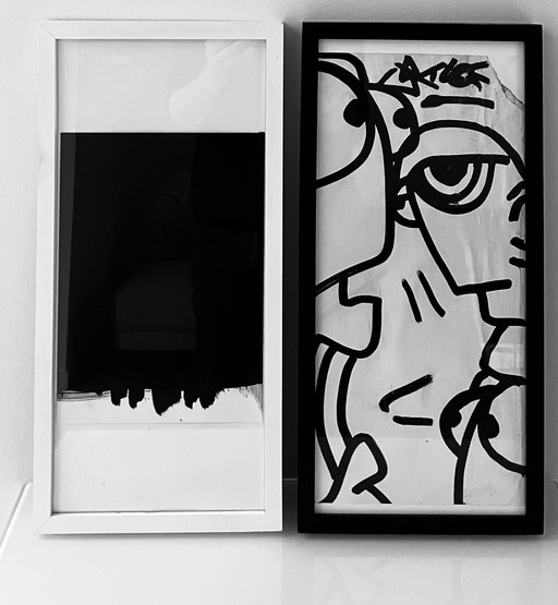 2 Modern Black and White Artworks Executed In Indian Ink