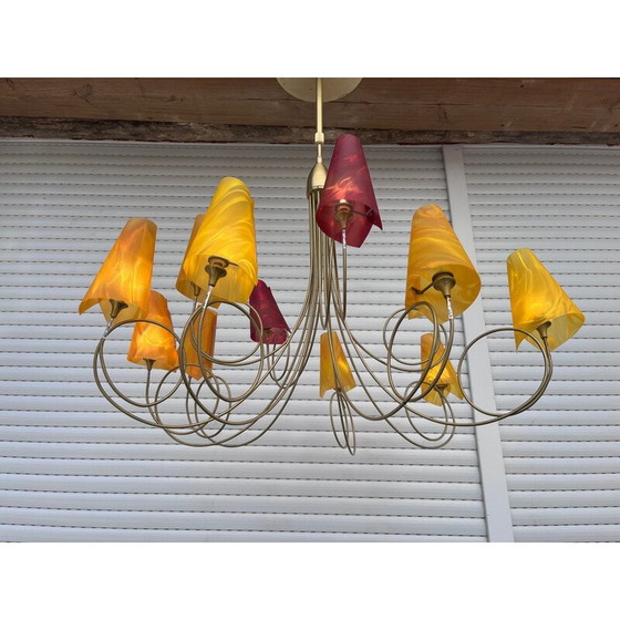 Image 1 of Vintage gilded metal pendant lamp by Maison le Dauphin, 1990
