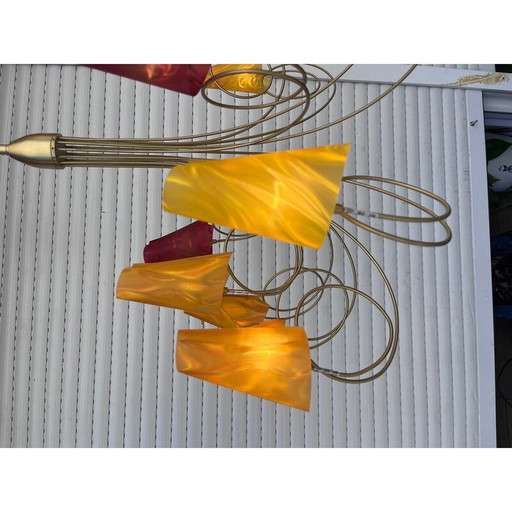 Vintage gilded metal pendant lamp by Maison le Dauphin, 1990