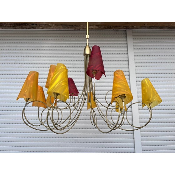 Image 1 of Vintage gilded metal pendant lamp by Maison le Dauphin, 1990