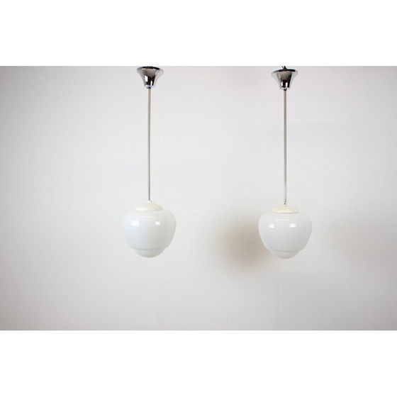 Image 1 of Vintage glass and chrome pendant lamp, Czechoslovakia 1960s