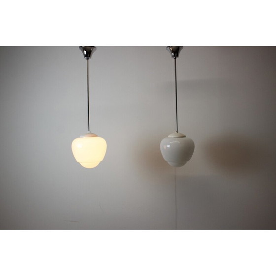 Image 1 of Vintage glass and chrome pendant lamp, Czechoslovakia 1960s