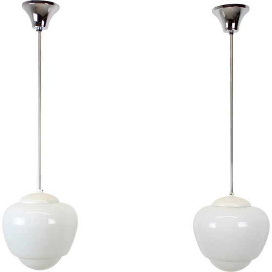 Image 1 of Vintage glass and chrome pendant lamp, Czechoslovakia 1960s