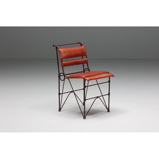 Image 1 of Sedia vintage in pelle color cognac e struttura in acciaio, 1950