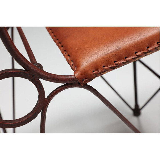 Image 1 of Sedia vintage in pelle color cognac e struttura in acciaio, 1950