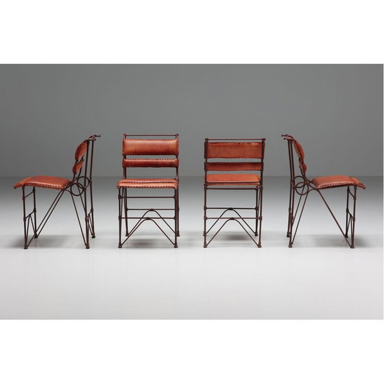 Image 1 of Sedia vintage in pelle color cognac e struttura in acciaio, 1950