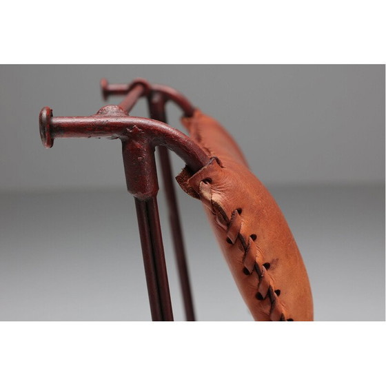 Image 1 of Sedia vintage in pelle color cognac e struttura in acciaio, 1950