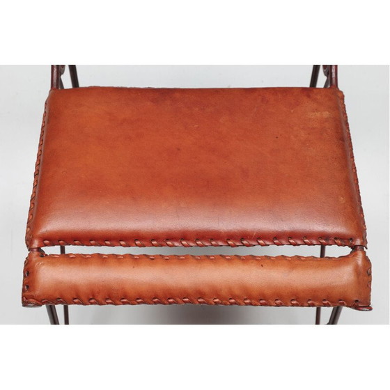 Image 1 of Sedia vintage in pelle color cognac e struttura in acciaio, 1950