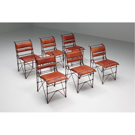 Vintage chair in cognac leather and steel frame, 1950