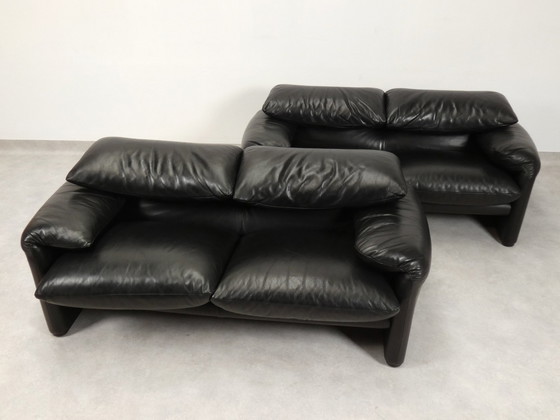 Image 1 of Set Of Cassina Maralunga 2-Seater - Black Leather