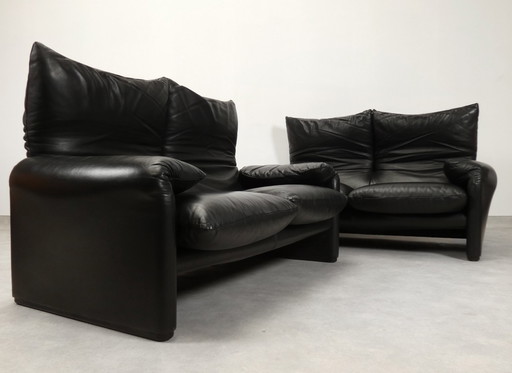 Set Of Cassina Maralunga 2-Seater - Black Leather