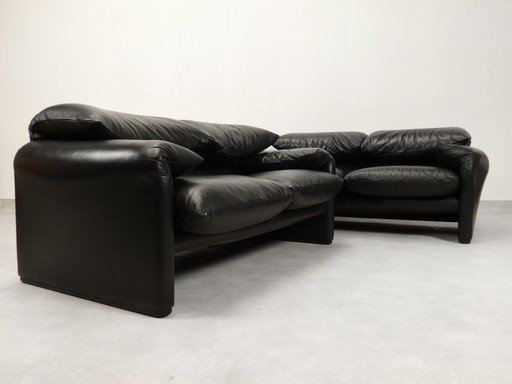 Set Of Cassina Maralunga 2-Seater - Black Leather