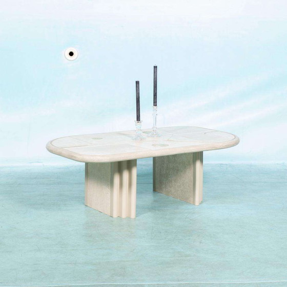 Image 1 of Table basse vintage en travertin Fedam 80s, table basse midmod