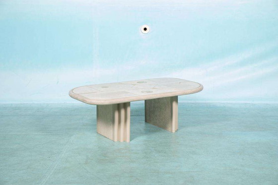 Image 1 of Table basse vintage en travertin Fedam 80s, table basse midmod
