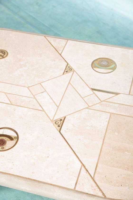 Image 1 of Table basse vintage en travertin Fedam 80s, table basse midmod