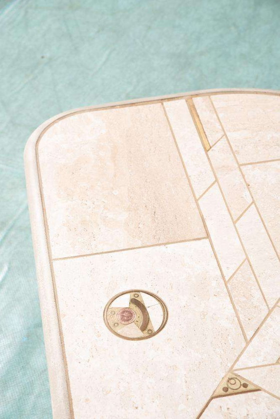 Image 1 of Table basse vintage en travertin Fedam 80s, table basse midmod