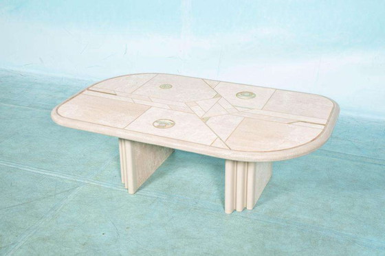 Image 1 of Table basse vintage en travertin Fedam 80s, table basse midmod