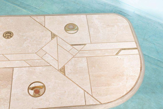 Image 1 of Table basse vintage en travertin Fedam 80s, table basse midmod