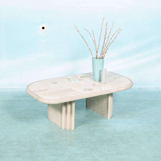 Image 1 of Table basse vintage en travertin Fedam 80s, table basse midmod