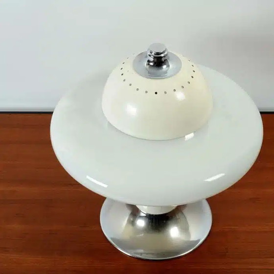 Image 1 of Space Age Opaline And Steel/chrome Table Lamp