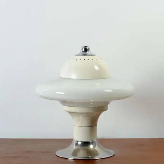 Image 1 of Space Age Opaline And Steel/chrome Table Lamp