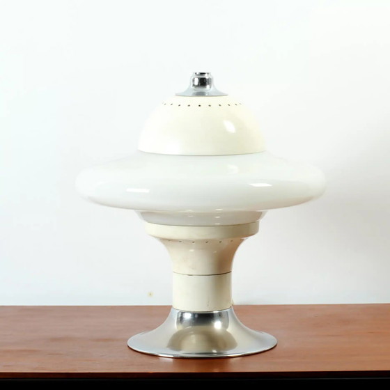 Image 1 of Space Age Opaline And Steel/chrome Table Lamp