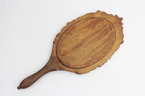 Image 1 of Carved solid oak hand mirror XIX