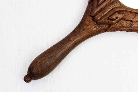 Image 1 of Carved solid oak hand mirror XIX